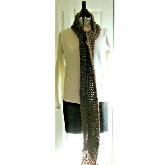 Chunky Brown Scarf 112x5 Stripe Men or Women Handmade Crochet Knit Winter NWT - Picture 5 of 6